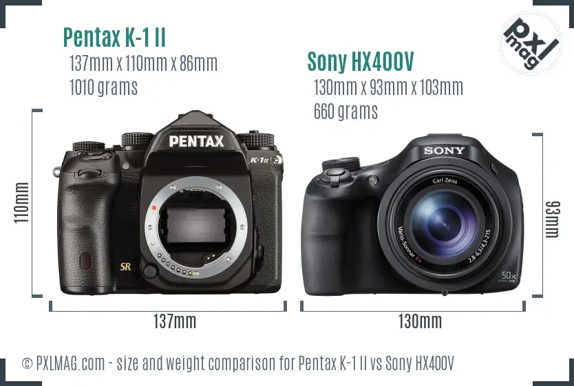 Pentax K-1 II vs Sony HX400V size comparison