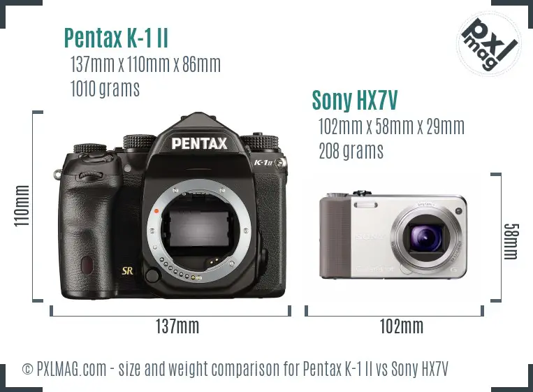 Pentax K-1 II vs Sony HX7V size comparison Pentax K-1 II vs Sony HX7V size comparison