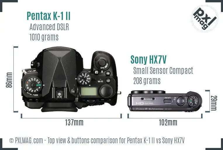Pentax K-1 II vs Sony HX7V top view buttons comparison Pentax K-1 II vs Sony HX7V top view buttons comparison
