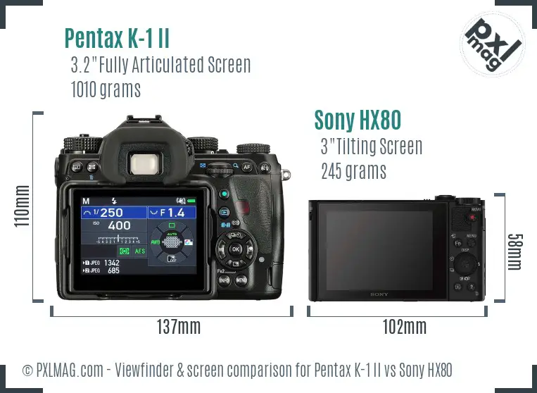 Pentax K-1 II vs Sony HX80 Screen and Viewfinder comparison