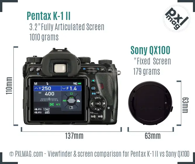 Pentax K-1 II vs Sony QX100 Screen and Viewfinder comparison