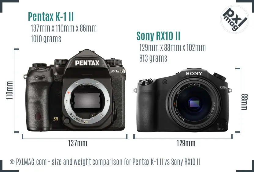 Pentax K-1 II vs Sony RX10 II size comparison Pentax K-1 II vs Sony RX10 II size comparison