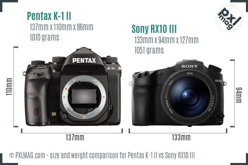 Pentax K-1 II vs Sony RX10 III size comparison Pentax K-1 II vs Sony RX10 III size comparison
