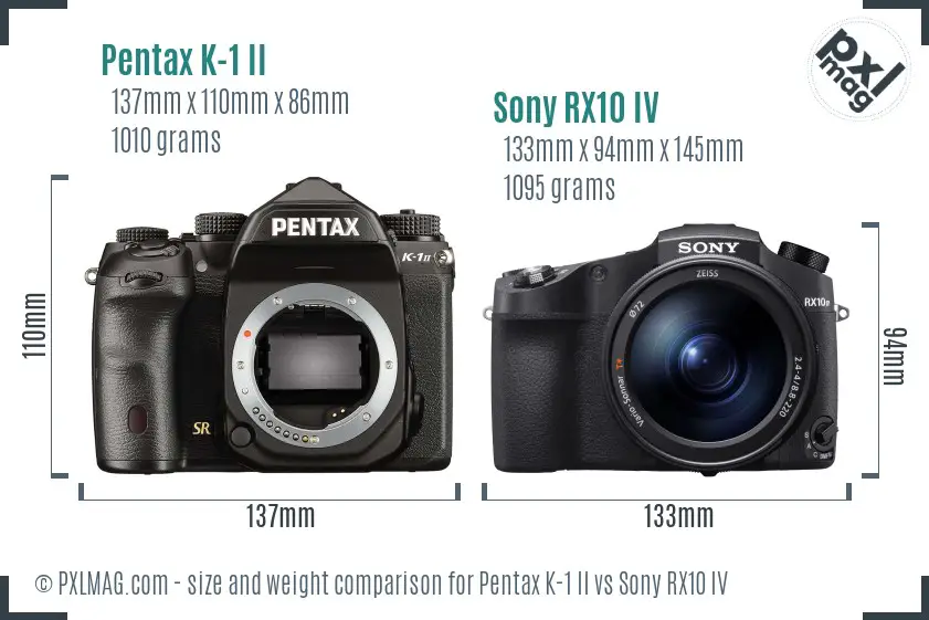 Pentax K-1 II vs Sony RX10 IV size comparison