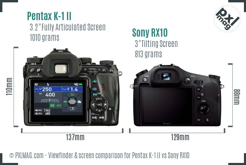 Pentax K-1 II vs Sony RX10 Screen and Viewfinder comparison