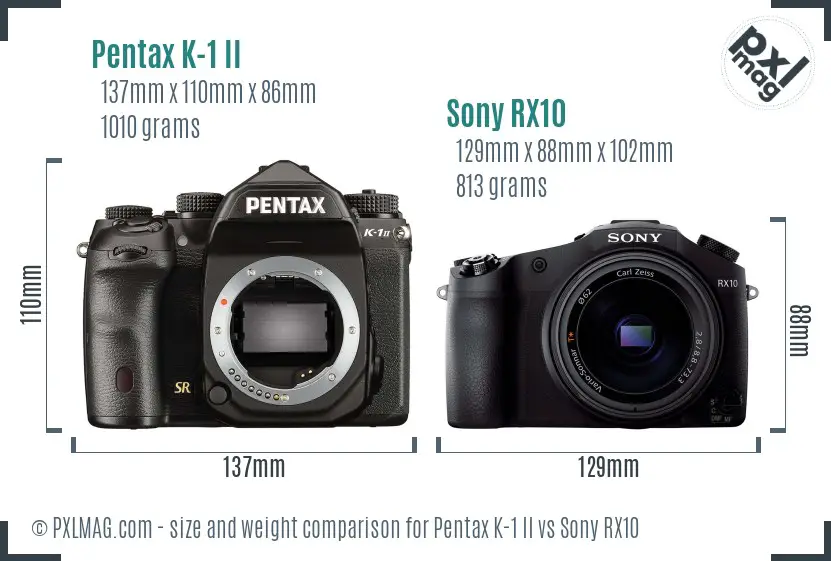 Pentax K-1 II vs Sony RX10 size comparison