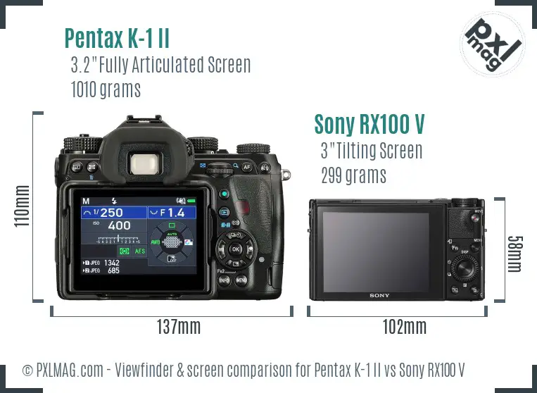 Pentax K-1 II vs Sony RX100 V Screen and Viewfinder comparison