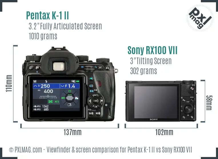 Pentax K-1 II vs Sony RX100 VII Screen and Viewfinder comparison