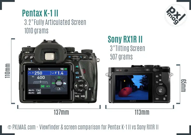 Pentax K-1 II vs Sony RX1R II Screen and Viewfinder comparison