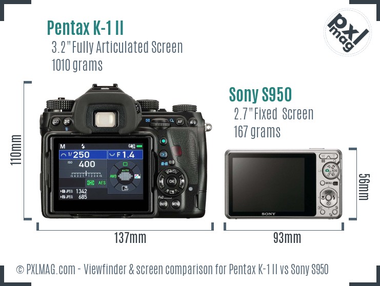 Pentax K-1 II vs Sony S950 Screen and Viewfinder comparison