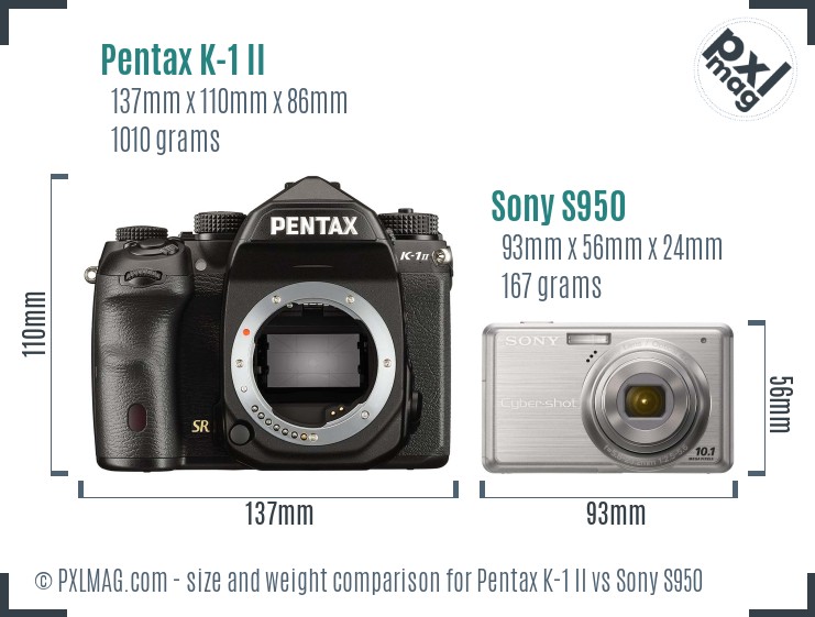 Pentax K-1 II vs Sony S950 size comparison