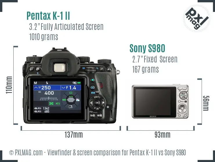 Pentax K-1 II vs Sony S980 Screen and Viewfinder comparison