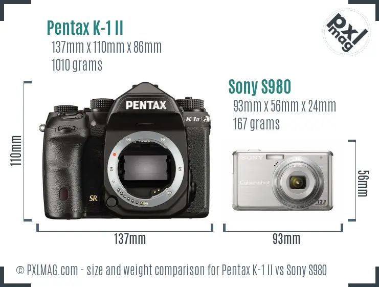 Pentax K-1 II vs Sony S980 size comparison