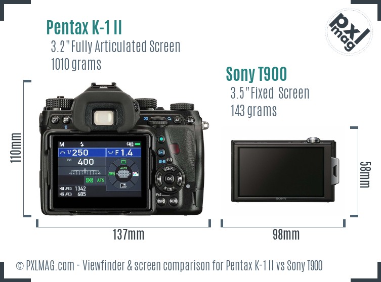 Pentax K-1 II vs Sony T900 Screen and Viewfinder comparison