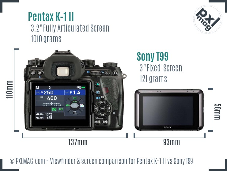 Pentax K-1 II vs Sony T99 Screen and Viewfinder comparison