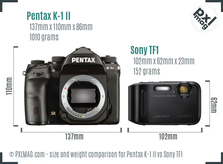 Pentax K-1 II vs Sony TF1 size comparison