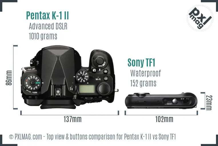 Pentax K-1 II vs Sony TF1 top view buttons comparison