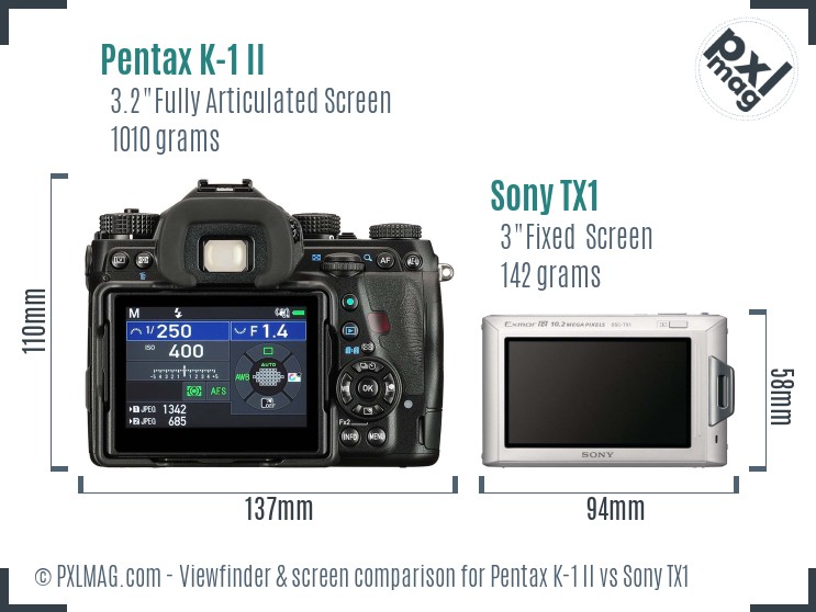 Pentax K-1 II vs Sony TX1 Screen and Viewfinder comparison