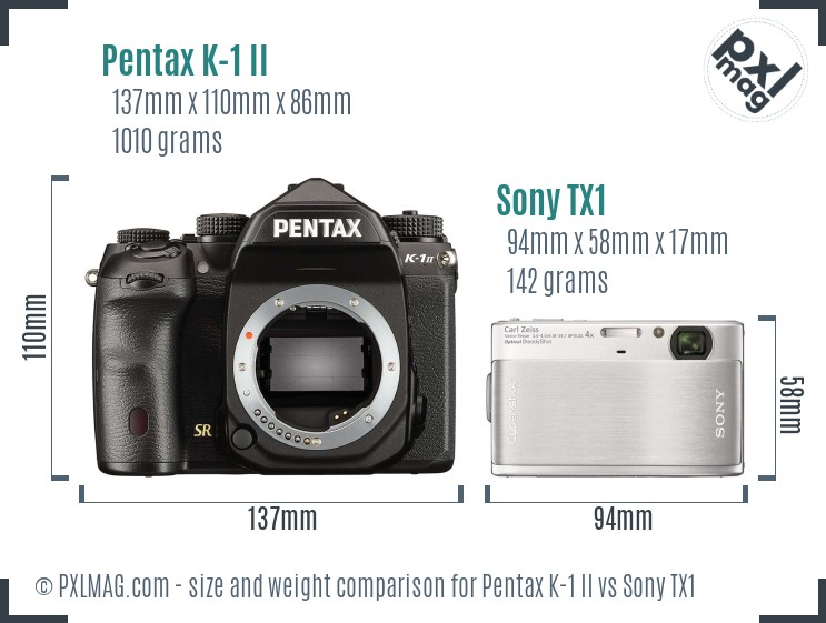 Pentax K-1 II vs Sony TX1 size comparison