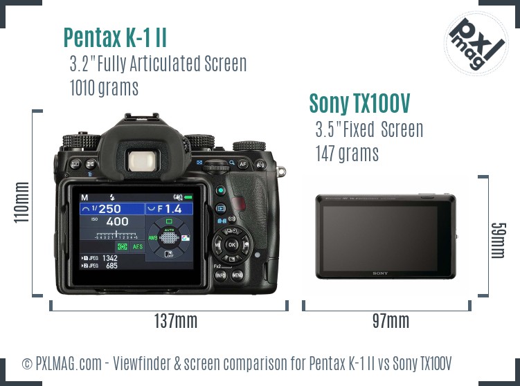 Pentax K-1 II vs Sony TX100V Screen and Viewfinder comparison