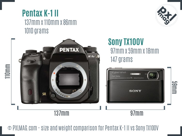 Pentax K-1 II vs Sony TX100V size comparison