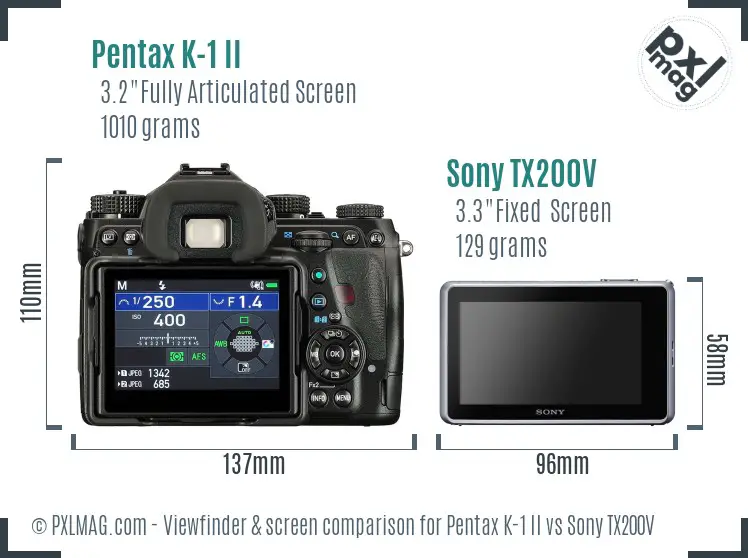 Pentax K-1 II vs Sony TX200V Screen and Viewfinder comparison
