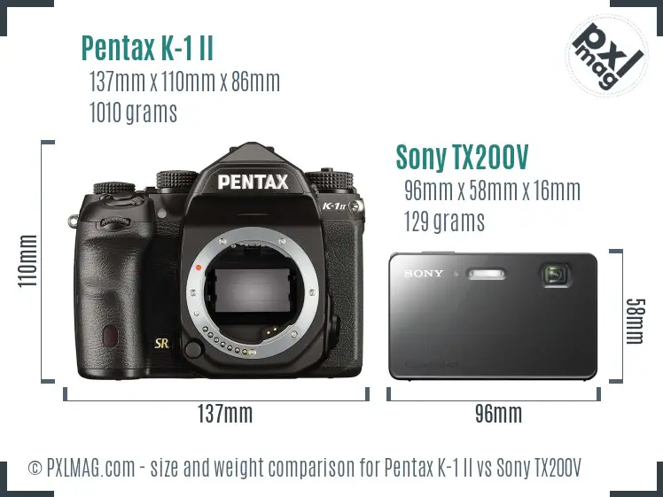 Pentax K-1 II vs Sony TX200V size comparison