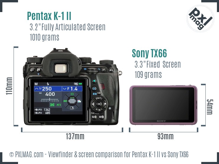 Pentax K-1 II vs Sony TX66 Screen and Viewfinder comparison
