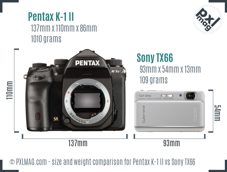 Pentax K-1 II vs Sony TX66 size comparison