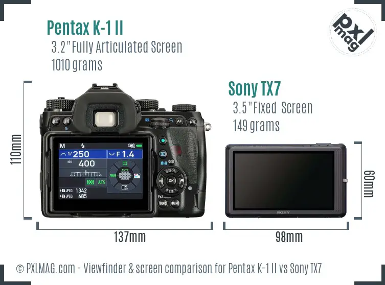 Pentax K-1 II vs Sony TX7 Screen and Viewfinder comparison