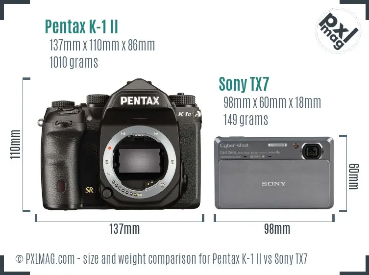 Pentax K-1 II vs Sony TX7 size comparison