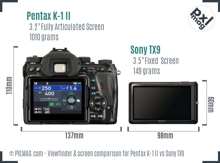 Pentax K-1 II vs Sony TX9 Screen and Viewfinder comparison