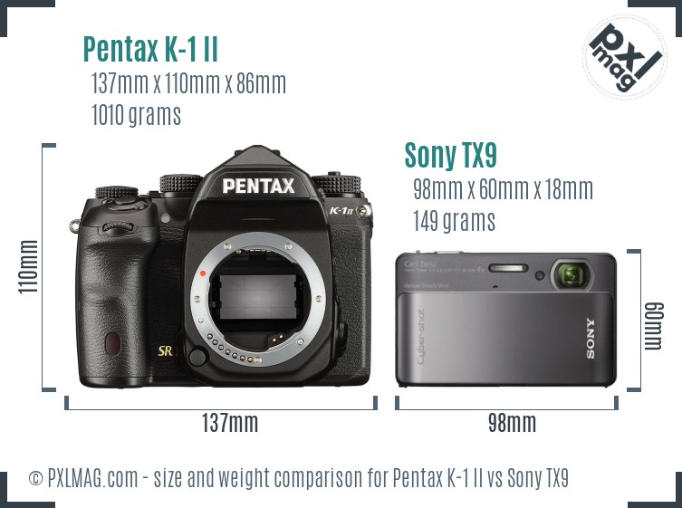 Pentax K-1 II vs Sony TX9 size comparison