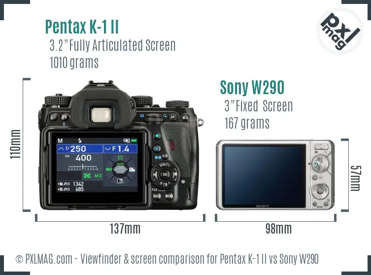 Pentax K-1 II vs Sony W290 Screen and Viewfinder comparison