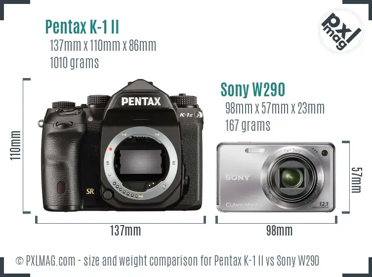 Pentax K-1 II vs Sony W290 size comparison