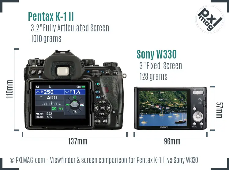 Pentax K-1 II vs Sony W330 Screen and Viewfinder comparison