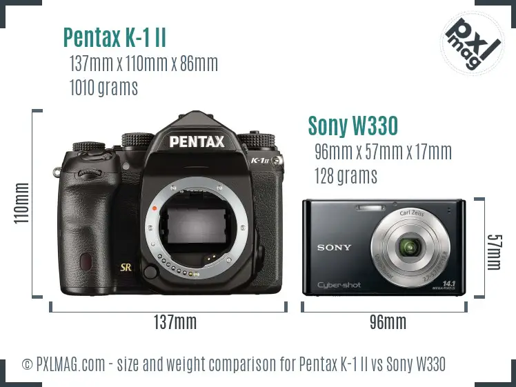 Pentax K-1 II vs Sony W330 size comparison