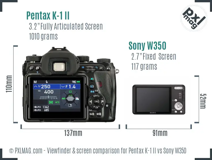 Pentax K-1 II vs Sony W350 Screen and Viewfinder comparison Pentax K-1 II vs Sony W350 Screen and Viewfinder comparison