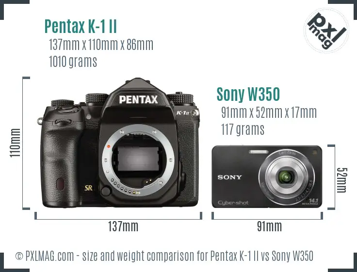 Pentax K-1 II vs Sony W350 size comparison Pentax K-1 II vs Sony W350 size comparison