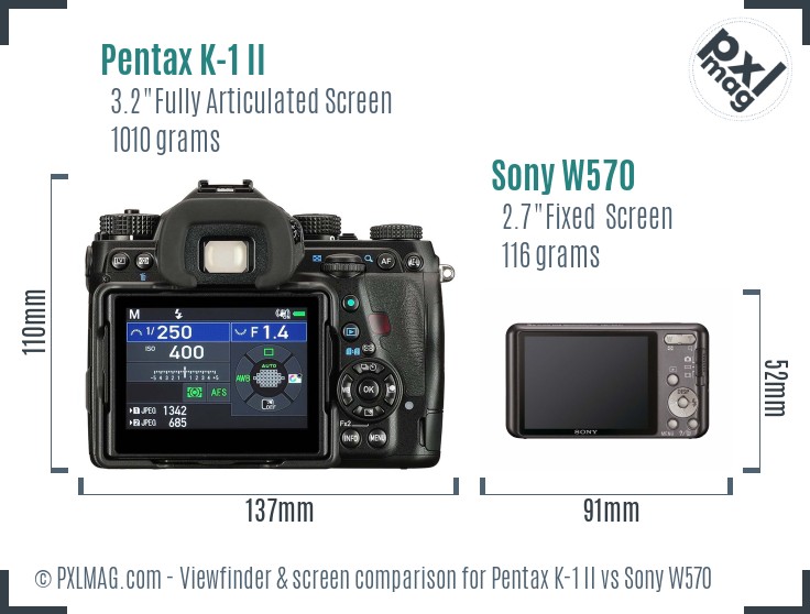 Pentax K-1 II vs Sony W570 Screen and Viewfinder comparison