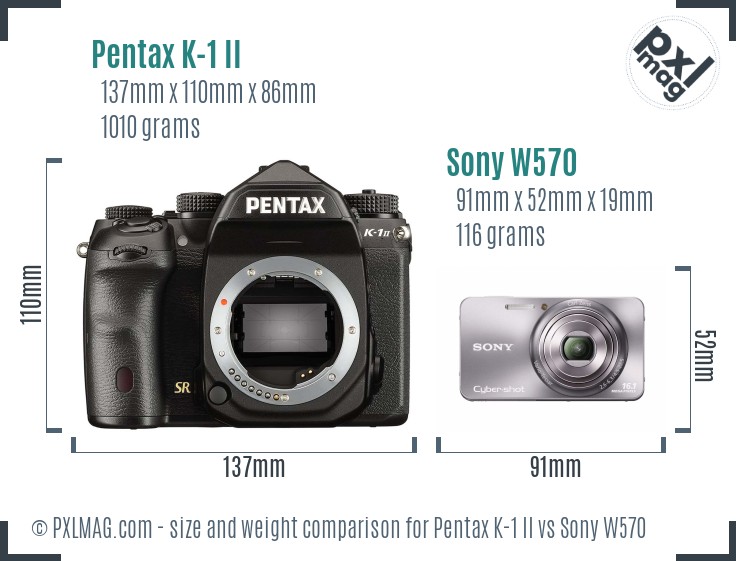Pentax K-1 II vs Sony W570 size comparison