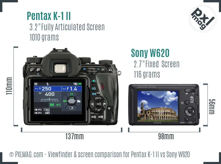 Pentax K-1 II vs Sony W620 Screen and Viewfinder comparison