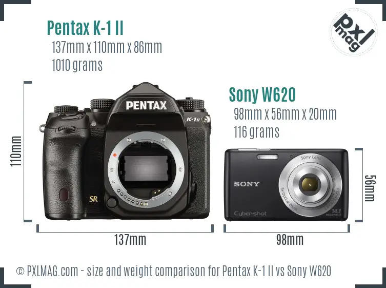 Pentax K-1 II vs Sony W620 size comparison