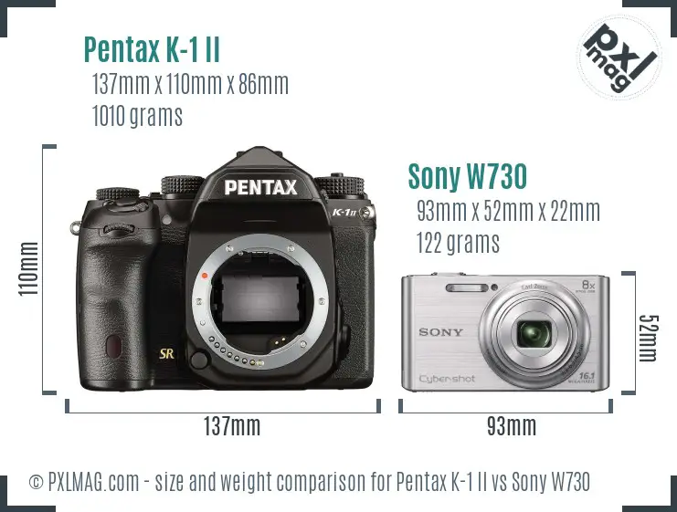 Pentax K-1 II vs Sony W730 size comparison