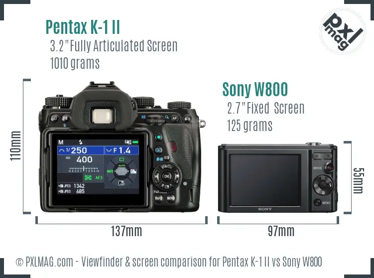 Pentax K-1 II vs Sony W800 Screen and Viewfinder comparison