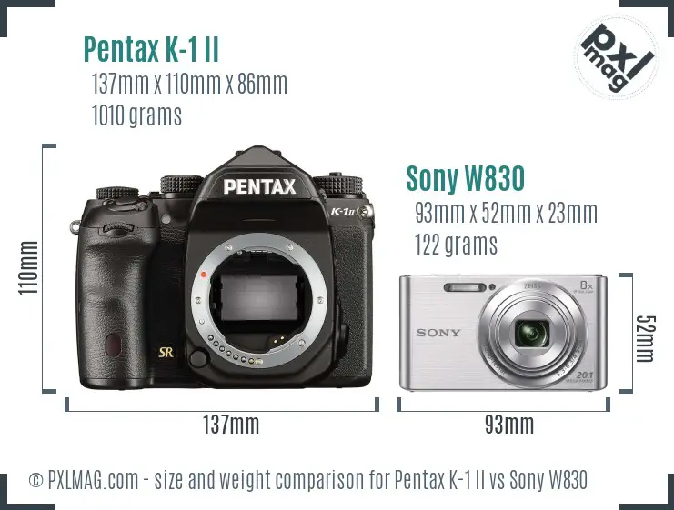 Pentax K-1 II vs Sony W830 size comparison Pentax K-1 II vs Sony W830 size comparison