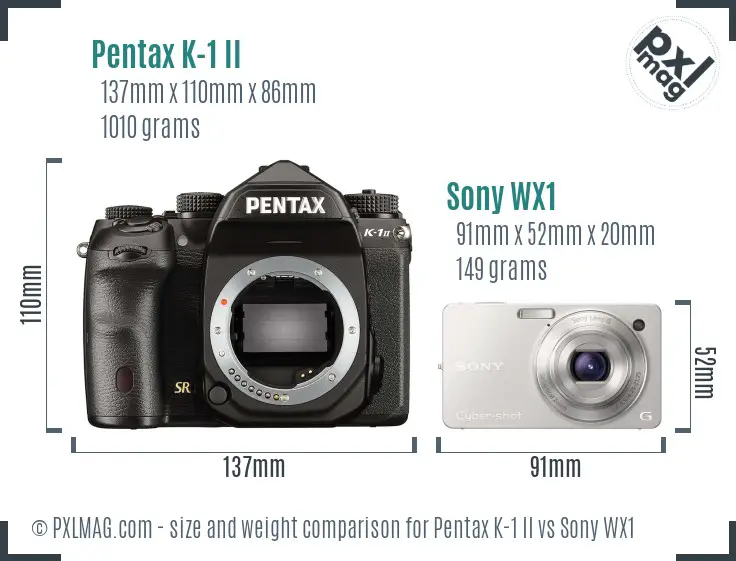 Pentax K-1 II vs Sony WX1 size comparison Pentax K-1 II vs Sony WX1 size comparison