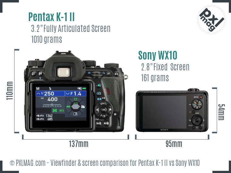 Pentax K-1 II vs Sony WX10 Screen and Viewfinder comparison