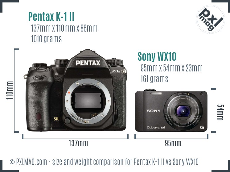 Pentax K-1 II vs Sony WX10 size comparison