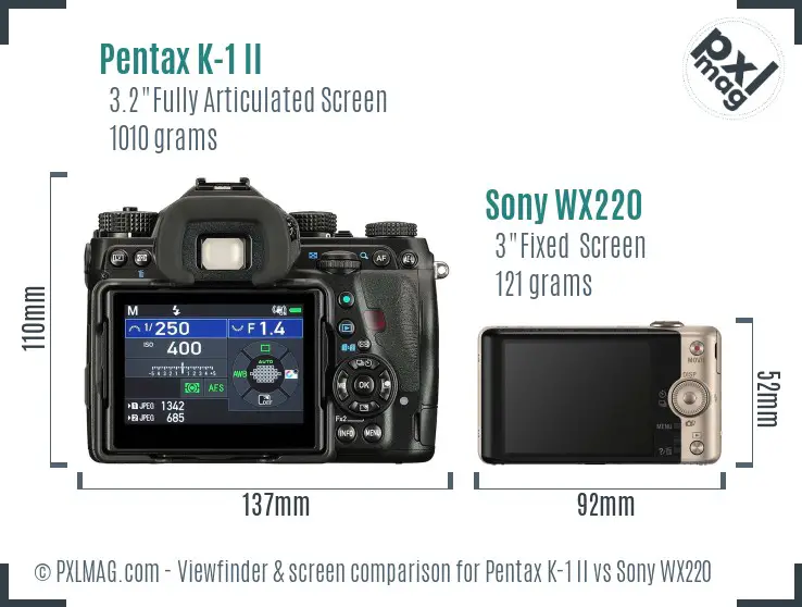 Pentax K-1 II vs Sony WX220 Screen and Viewfinder comparison